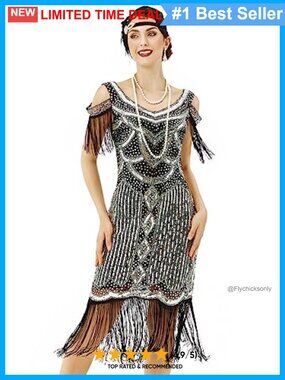 1920s Flapper Dress Sequin Beaded Fringe V-Neck Sleeveless Party